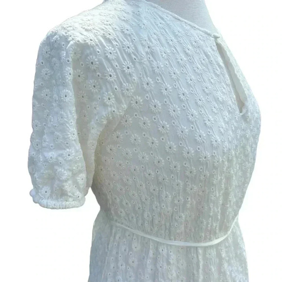 Madewell Dress 6 Cottage Core Embroidered Eyelet Sash Belt Keyhole Puff Slv Line - Picture 2 of 15
